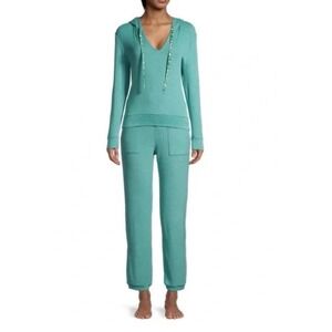 Roller Rabbit Lena Blue Knit Lounge Set 2 Piece Hoodie and Jogger Pants Large
